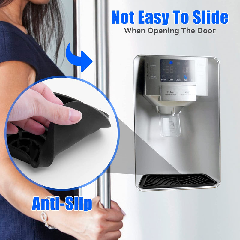 Refrigerator Drip Catcher, Refrigerator Drip Tray For Water Tray,Fridge Water Dispenser Drip Tray Prevents Water Splashes,Non-slip Silicone Dispenser Drip Collector for Ge Samsung -2 PCS Black 2PCS Rectangular
