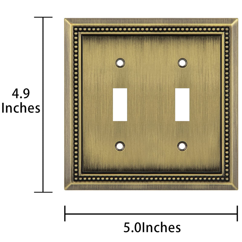 Henne Bery Sunken Pearls Heavy Duty Decorative Wall Plate Switch Plate Outlet Cover (Double Toggle, Antique Brass) Double Toggle