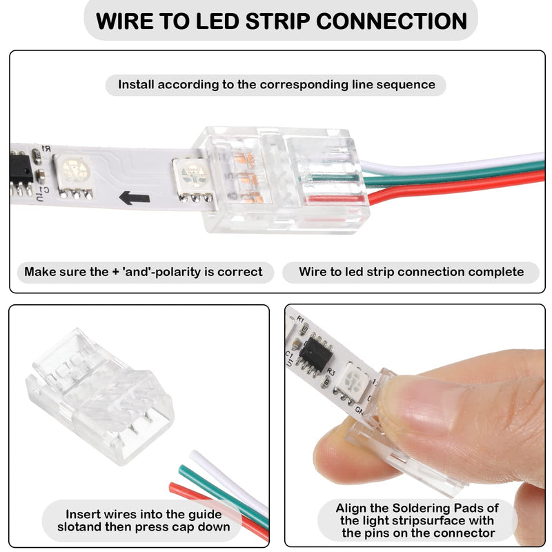 Flutesan 20 Pieces 3 Pin LED Light Connectors Strip to Wire Quick Connector LED Extension 3 Pin Strip Connector 10 mm Terminal Strip Connectors Clear Track Lighting Connectors for 5050 RGB Strip Light
