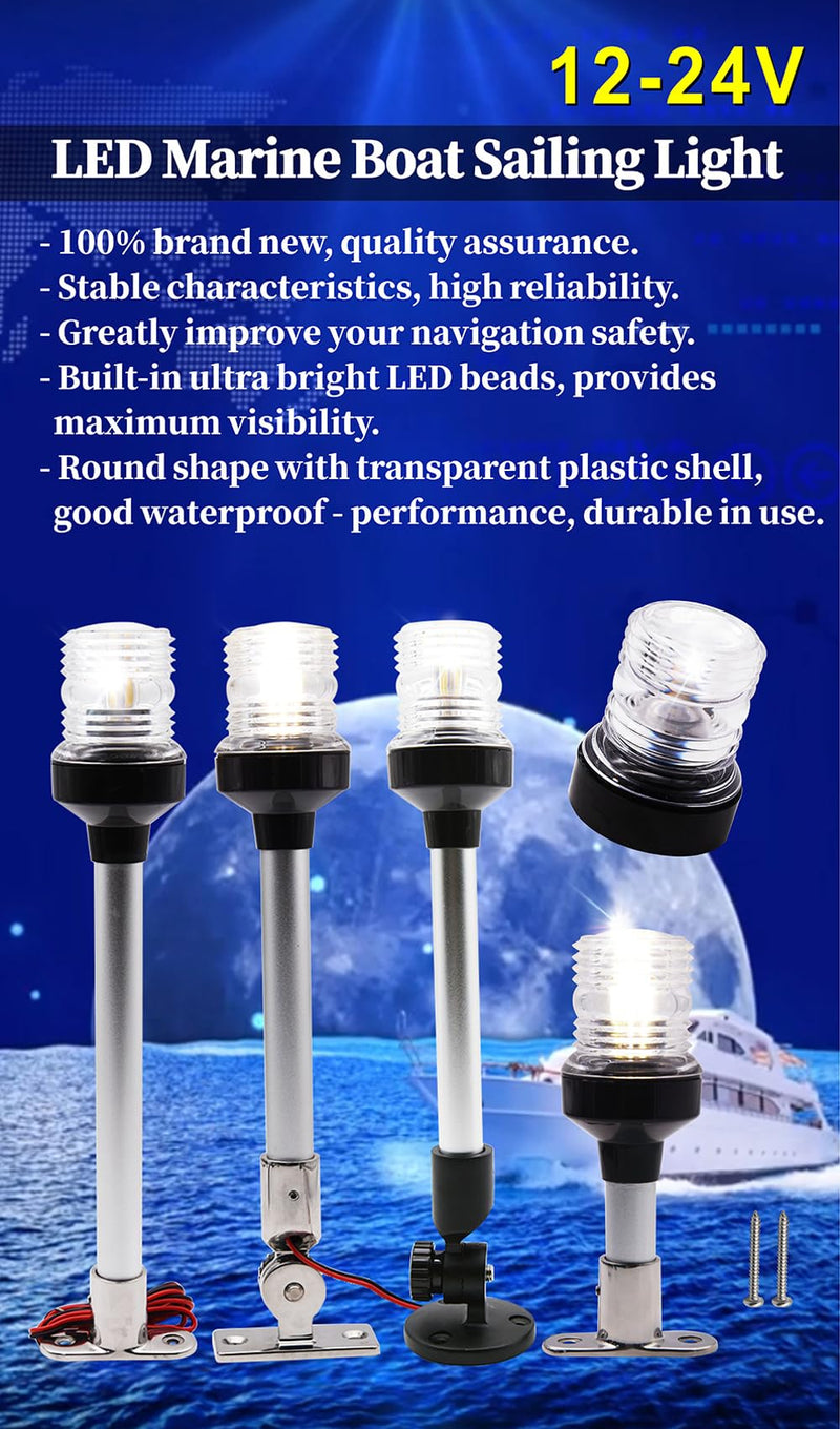 12" LED Boats Navigation Light Boat Anchor Light, Marine Waterproof Stern Anchor Light DC12~24V Sailing Signal Light 4000~4500K White (Size: 12inch) Size: 12inch