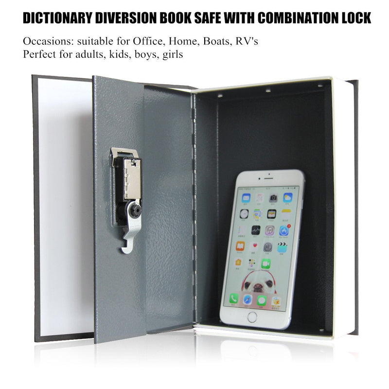 Book Safe with Combination Lock - Jssmst Dictionary Diversion Metal Lock Box for Home Office Code Lock for Money, High Capacity, 9.5 x 6.2 x 2.2 inch, SM-BS0402L, black large