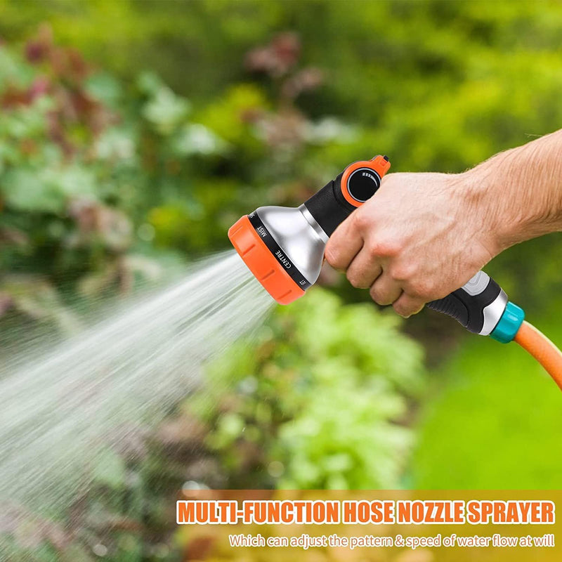 Garden Hose Nozzle Heavy Duty, High Pressure Adjustable 8 Patterns Metal Water Hose Nozzle Volume Control Valve Attachment Hose Sprayer Nozzle for Outdoor Garden Watering Car Washing Pet Showering Heavy Duty Metal