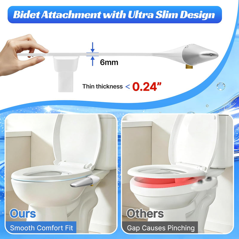 Left-Hand Bidet Attachment for Toilet, Ultra-Thin 0.23 Inch, Non-Electric, Cold Water, Foldable Dual Nozzle, One-Click Quick Detach, Adjustable Pressure, White oval-1