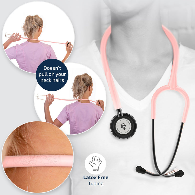 Matte Black Pink Stethoscope & Case | Perfect for Medical Student Veterinarian Doctor |Spare Parts Ear Tips & Non Chill Rim | Nurse Accessories for Work Essentials | Light Pink Tubing MBLP Matte Black - Light Pink Stainless Steel