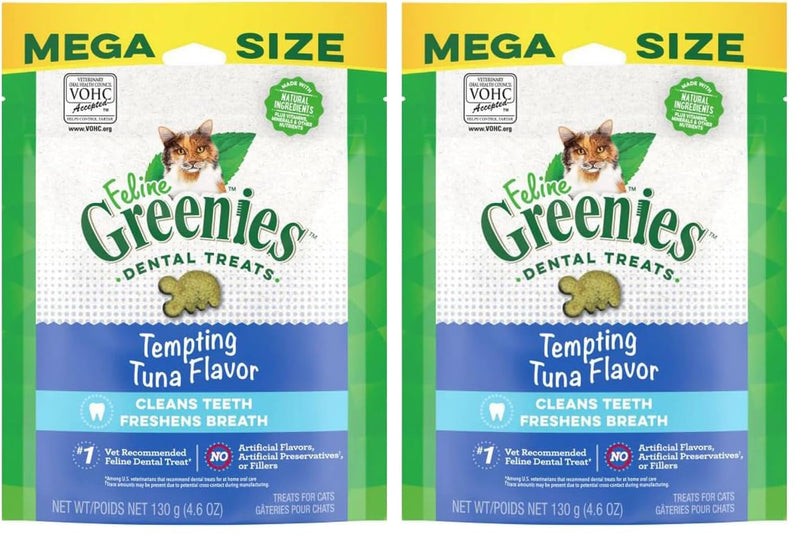Greenies Cat Treats, Veterinarian-Recommended Adult Natural Dental Cat Treats, Tempting Tuna Flavor, 4.6 oz. Tub (Pack of 2) 4.6 Ounce (Pack of 2)