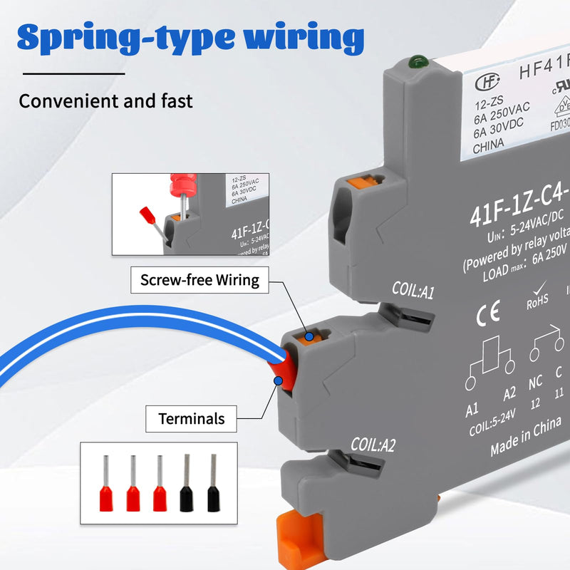 (2pcs) 12V Relays,din Rail,12V Coil dc/ac,Silm,PLC Signal Relay,HF41F/12-ZS 5 Pin 1NO 1NC 6A SPDT with LED Indicator SPDT with Jumper with Socket Base,12 Volt Relay dc,Load MAX 6A 250VAC/30VDC 41F-12V 2