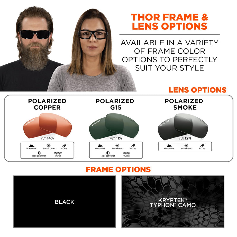 Ergodyne - 51071 Skullerz Thor Polarized Safety Sunglasses - Black Frame, Polarized G15 Lens Black Frame, G15 Lens