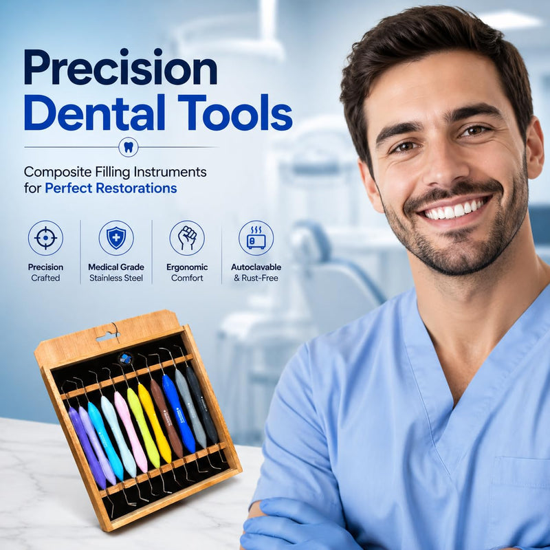Dental Composite Placement Filling Instruments Tooth Restorations Silicon Handle Restoration Plugger/Spatula Burnisher Filling Condensers, Resin Tools Set