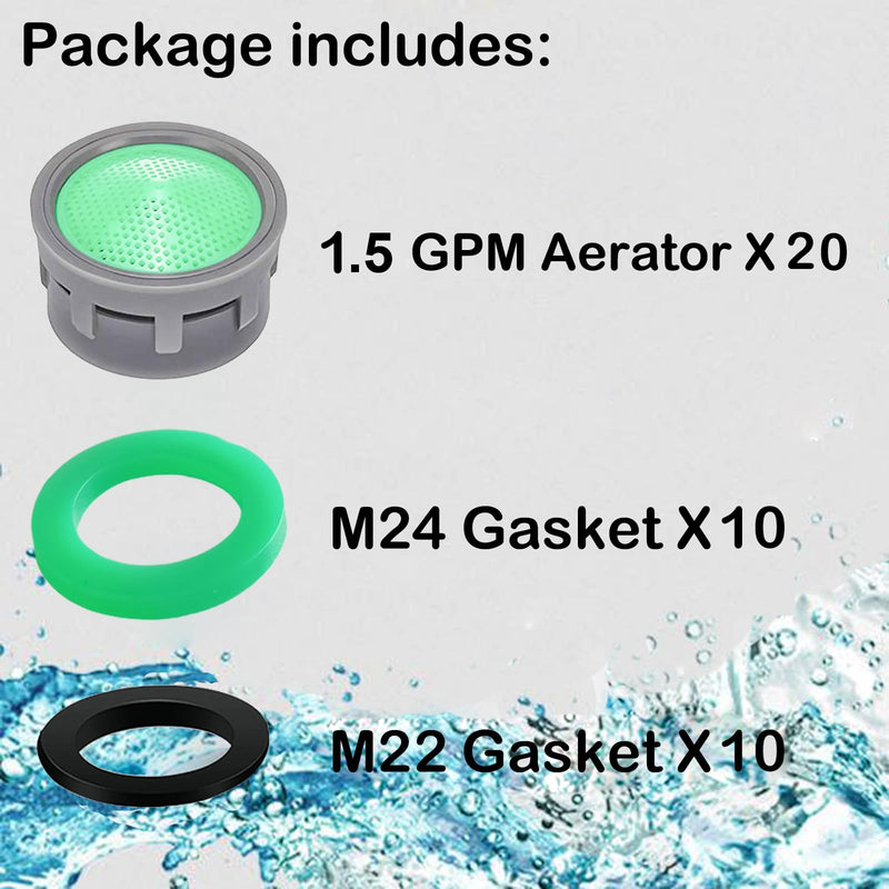 Faucet Aerator, 1.5 GPM Flow Restrictor Plug-In Faucet Aerator Replacement Parts for Bathroom or Kitchen (Green 20 Pieces) Green