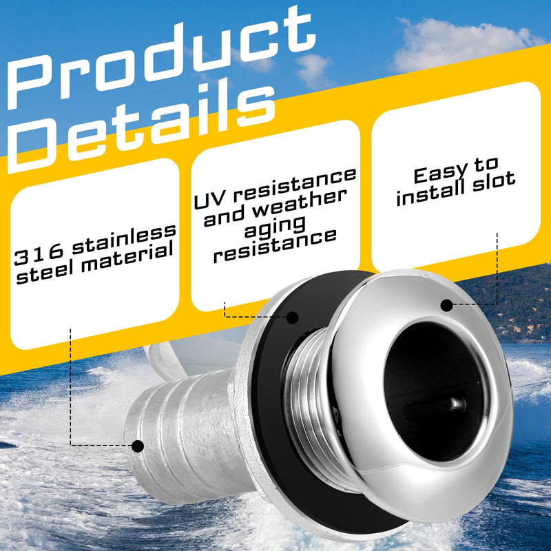 2 Pcs Thru Hull Fittings for Boats 3/4 316 Stainless Steel Thru Hull Connector Marine Combo Grade Barbed Boat Plumbing Fittings with Nut Gasket for Boats Yachts Rvs