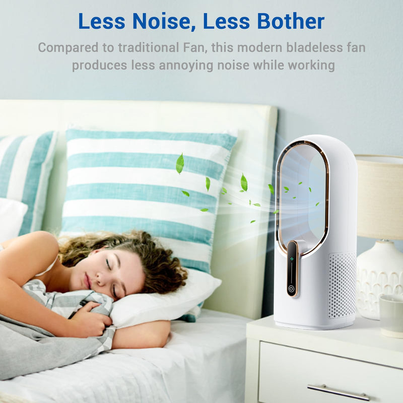 Bladeless Desk Fan, 11.8 Inch Small Rechargeable Fan, 30dB Quiet, 3 Speeds White/Gold, With Battery