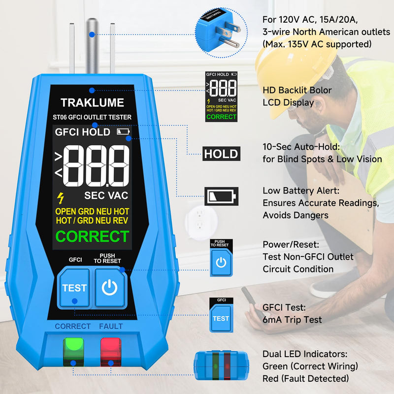 Electrical Test Kit, GFCI Outlet Tester with LCD Display, Non-Contact Voltage Tester Kit with Flashlight, for Wiring Fault Detection, Checking Outlets, and Voltage Testing