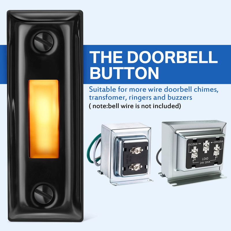Dreyoo Metal Doorbell Push Button, Heavy Duty Metal Door Bell Wired Button LED Lighted Wall Mounted Door Bell Push Buttons for Home, Universal Garage Door Opener Switch(Black) Black