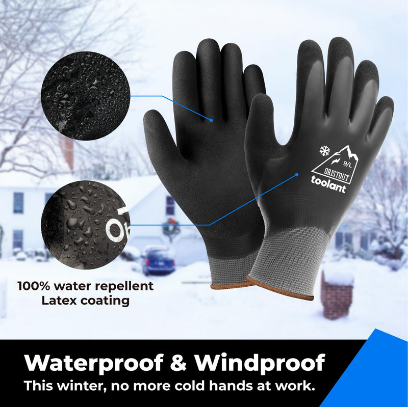 OriStout Winter Work Gloves for Men and Women, Touchscreen, Waterproof Gloves for Working in Freezer, Fishing and Gardening, Thermal Insulated, Super Grip, Grey, Large Large (Pack of 1)