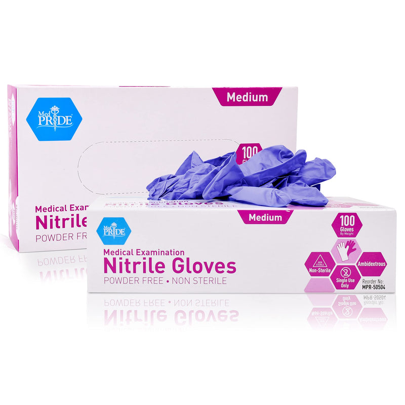 MedPride Powder-Free Nitrile Exam Gloves, Iris Blue, Medium, Box/100 Medium (Pack of 100)