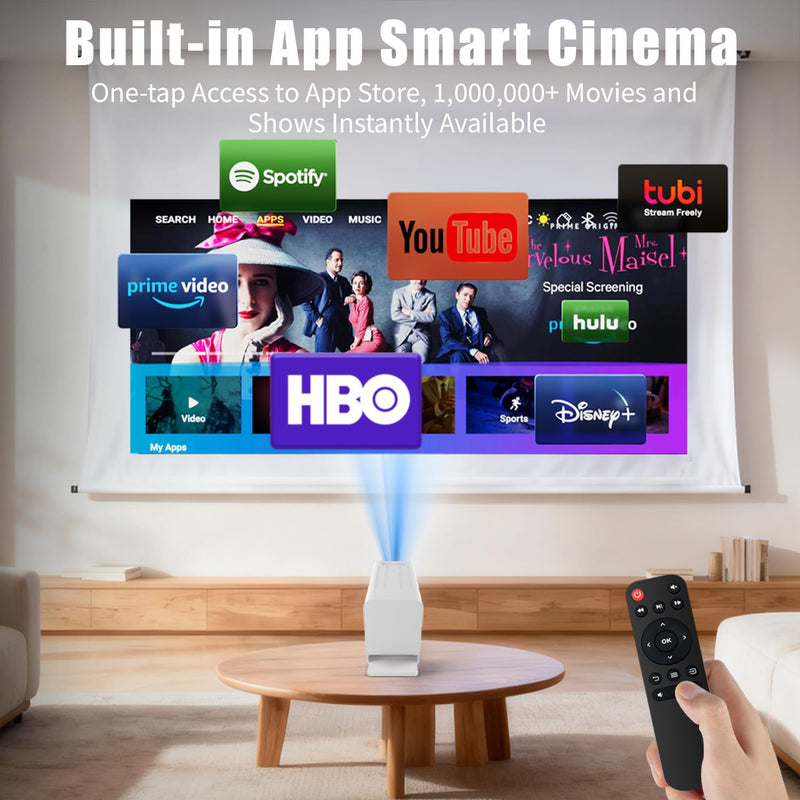 Mini Projector with WiFi and Bluetooth, 1080P Supported Smart Projector with Built in Apps, Outdoor Movie Projector 150" Display, Auto Keystone，Short focal length Projector. N6