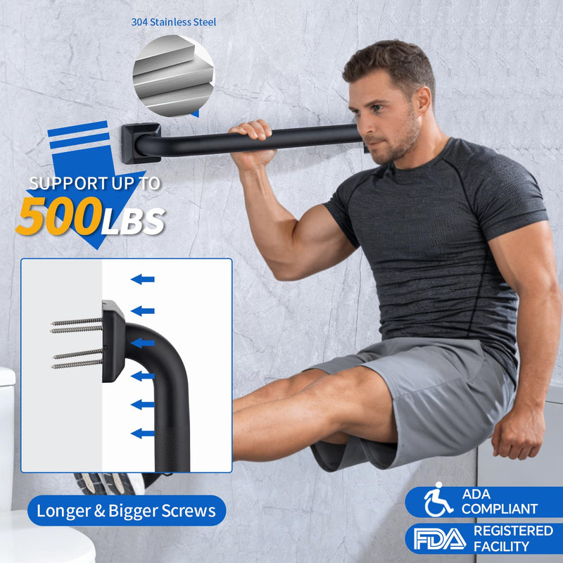 Bathroom SafetyGrab Bars for Elderly Seniors,Anti-Slip Shower Handles Toilet Grab Bars,High Weight Capacity,Wall Mounted Grab Bars for Bathtub Shower,Black Grab Bars (Black Knurled, 16-inch Grab Bar)