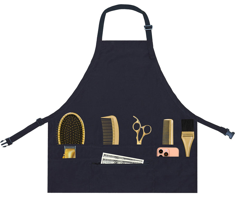 Aprons for Women Men with 7 Pockets – Zipper Pocket - Buckle Closure - Server, Waitress, Hair Stylist, Short Apron Black
