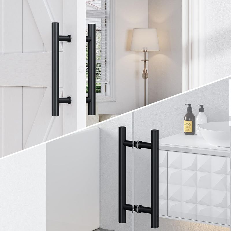SMARTSTANDARD 12'' Push Pull Sliding Barn Door Handle, Double-Sided Barn Door Handle Black Set, 1 Pack