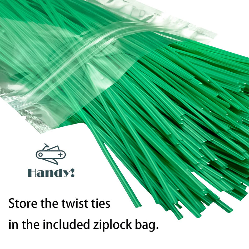 300 Pcs 6 Inch Twist Ties for Bags, Plant Ties, Breads Ties Twisty-tie, Climbing Plants Ties, Bags Cables Cords Ties, Heavy Duty, Soft Green PE, w. Reusable Mylar Ziplock Bag