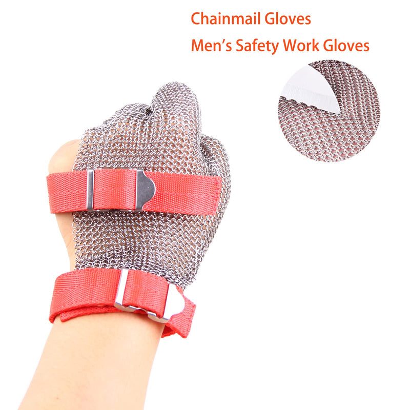 3-Finger Chainmail Protective Glove, Stainless Steel Metal Cut Resistant Glove with Fabric Cuff, Safety Work Glove X-Large