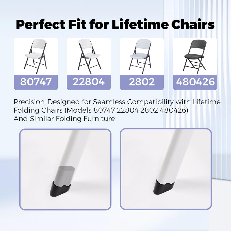 8-Pack Replacement Leg Caps for Lifetime Folding Chair (Fit for Model 80747/22804/2802) - Injection Molded, ABS Foot Caps - Fits 4 Front and 4 Back Legs, Prevents Scratches on Hardwood Floors 8 Pack