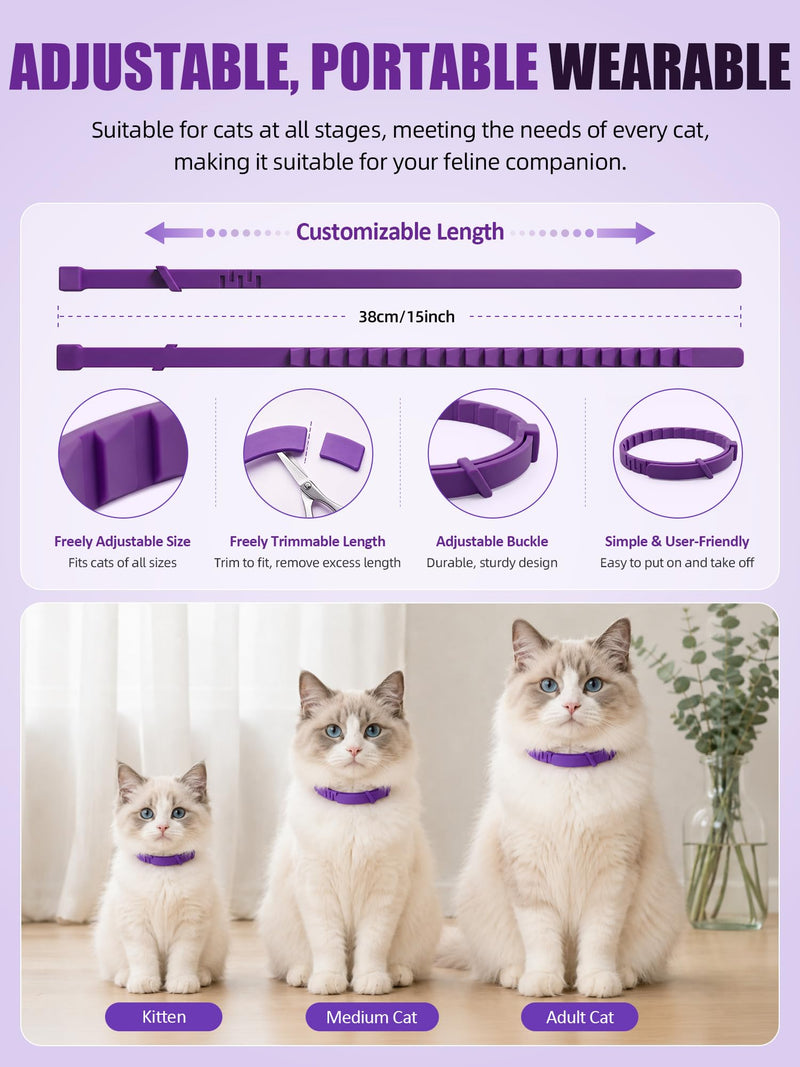 Calming Collar for Cats, 4 Pack – Waterproof Cat Calming Collars for Anxiety Relief and Stress, Breakaway Adjustable Pheromone Collar for Cats, Small Pet Dog & Puppy (Purple, Small) Purple Small(Cat)