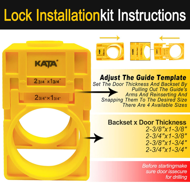 KATA 1-3/8" - 1-3/4" Door Lock Installation Kit for Wooden Doors with Guide Template, Door Lock Hole Saw, Carbon Steel Yellow - NewNest Australia