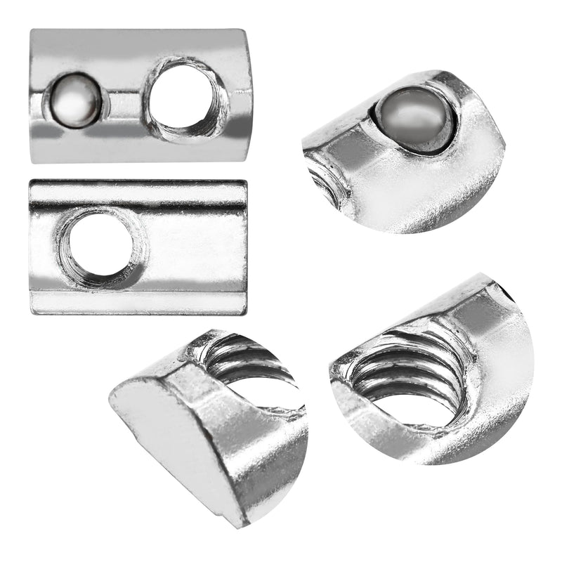 20PCS 5/16”-18 Threaded Steel Roll in T-Nut with Ball Spring, Silver T Spring Nut, T Slot Nuts Accessory Hardware for Aluminum Extrusion Profile Rail