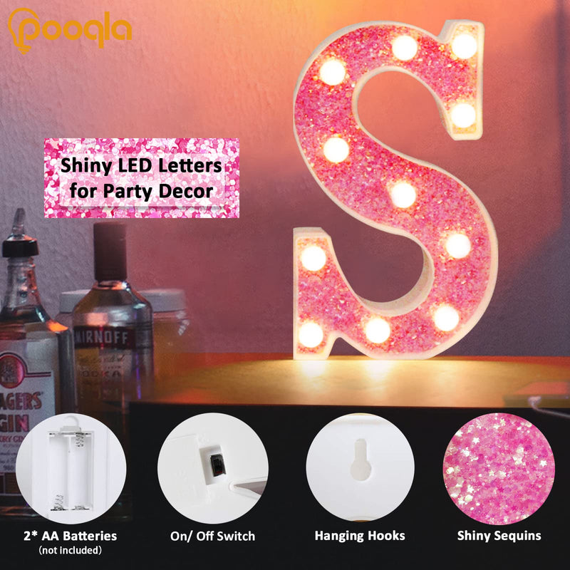 Pooqla LED Marquee Letter Lights, Light Up Pink Letters Glitter Alphabet Letter Sign Battery Powered for Night Light Birthday Party Wedding Girls Gifts Home Bar Christmas Decoration, Pink Letter A