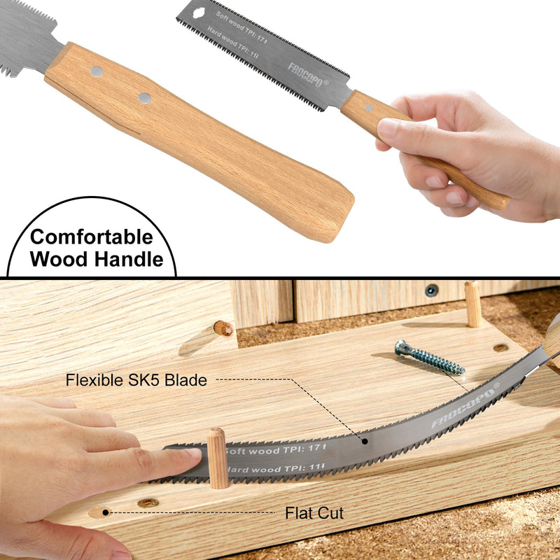 Hand Saw Woodworking Tools, 6-Inch Pull Saw, Flexible Double-Edge Blade 17/11 TPI, Japanese Flush Cut for DIY Craft, Non-Slip Wood Handle, Sharp & Lightweight for Woodworking and Garden Trim
