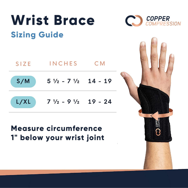 Copper Compression Wrist Brace - Copper Infused Adjustable Orthopedic Support Splint for Pain, Carpal Tunnel, Arthritis, Tennis Elbow, Tendinitis, RSI, Ganglion Cyst for Men Women - Right Hand - S/M Right Hand Small/Medium (Pack of 1)