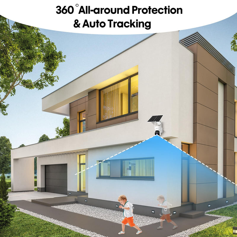 4G LTE Cellular Solar Powered 3MP 2K No WiFi Security Camera,PTZ Wireless Outdoor 360° View, PIR Motion Detection, Color Night Vision, 2 Way Talk, Built in SIM Card