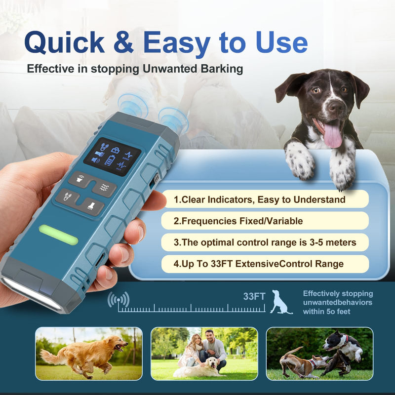 Dog Bark Deterrent Device,Anti Barking Device for Dogs, Ultrasound Dog Bark Deterrent,Best Anti-Barking Device, 4 Modes & LED Light & LCD Screen Portable Indoor & Outdoor（Blue） Blue