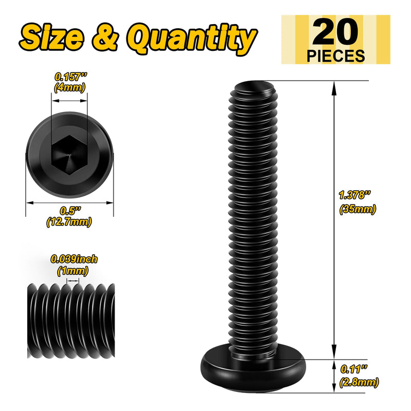 M6 x 35mm 20Pcs Flat Head Hex Socket Cap Screws Bolts, 304 Stainless Steel Furniture Bolts Full Thread, Black Oxide & Hex Spanner Black-M6 20