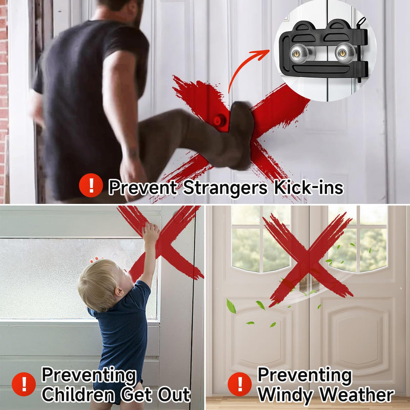 Double Door Locks for French Doors Adjustable Childproof French Door Security, Prevent Kick Ins, 3-Position Pin Slot Safety Unibody Design Reinforcement Lock Prevent Home Unauthorized Entry(Black)