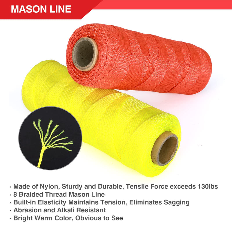 Goldblatt 4 Pieces Mason Line Clamps & Mason Line String Line - Red & Orange Nylon Twine String Rolls, Concrete Tools Set, Construction Masonry Measurement String for A String Level