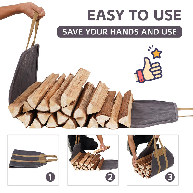 1MORE Firewood Carrier,Wood Carrier for Firewood Tote Bag, 40"X19". Grey