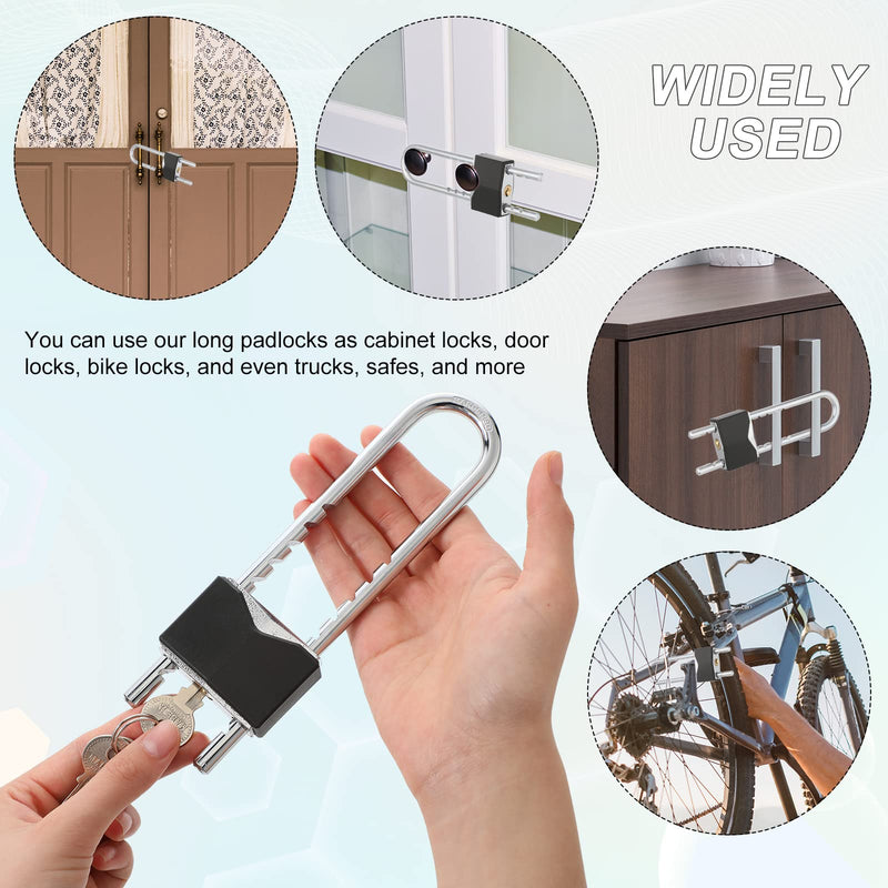 4 Pcs Long Shackle Padlock with Key 2 Inch Solid Brass Removable Adjustable Length Black Shackle for Gates, Cabinets, Motorcycle, Bike Lock