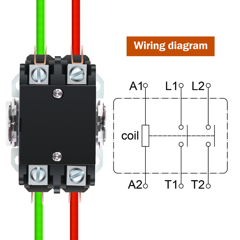 Dreyoo 1 Pack Carrier HVAC Motor Contactor, 120V 30 Amp Coil 2 Pole Replacement Relays Compatible with C230B, Air Conditioner, Heat Pump, Refrigeration Systems