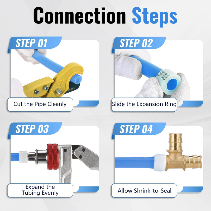 (10-Pack YVSKM) 1/2" PEX-A Tee Expansion Fitting, Lead-Free Brass Full Flow Connector, ASTM F1960 & cUPC Certified for Residential Hot & Cold Water and Radiant Heating Systems 1/2 Inch 10-Pack