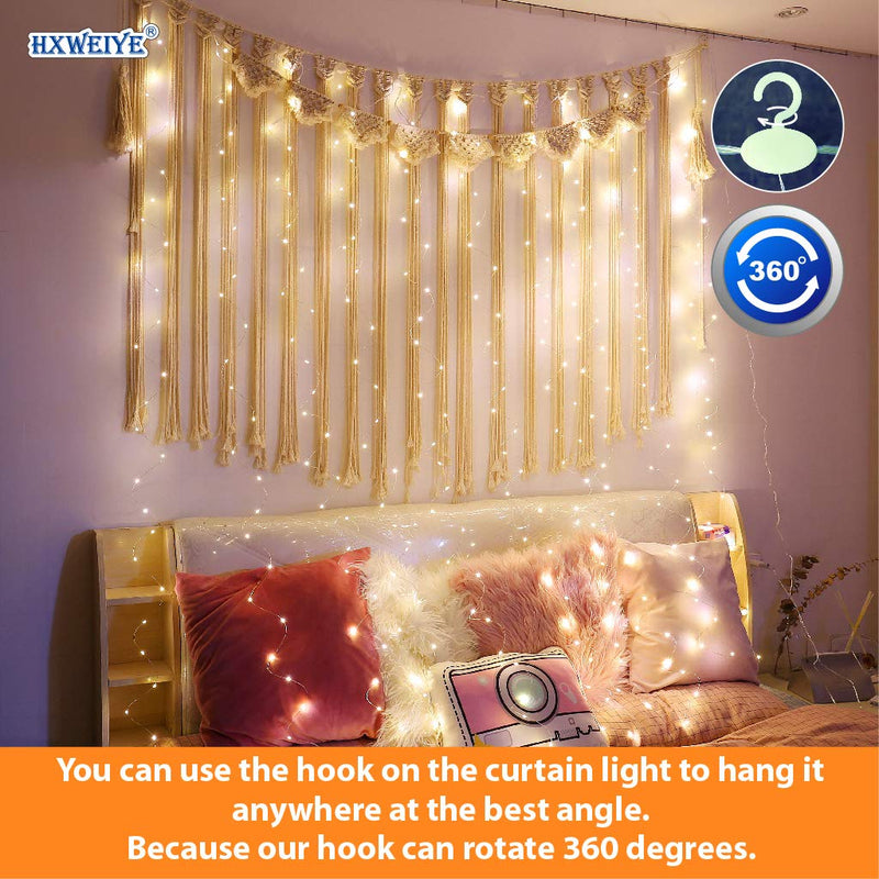 HXWEIYE 300LED Fairy Curtain Lights, 9.8x9.8Ft Warm White USB Plug in 8 Modes Christmas String Hanging Lights with Remote for Bedroom, Indoor, Outdoor, Weddings, Party 300L-Silver Copper Wire