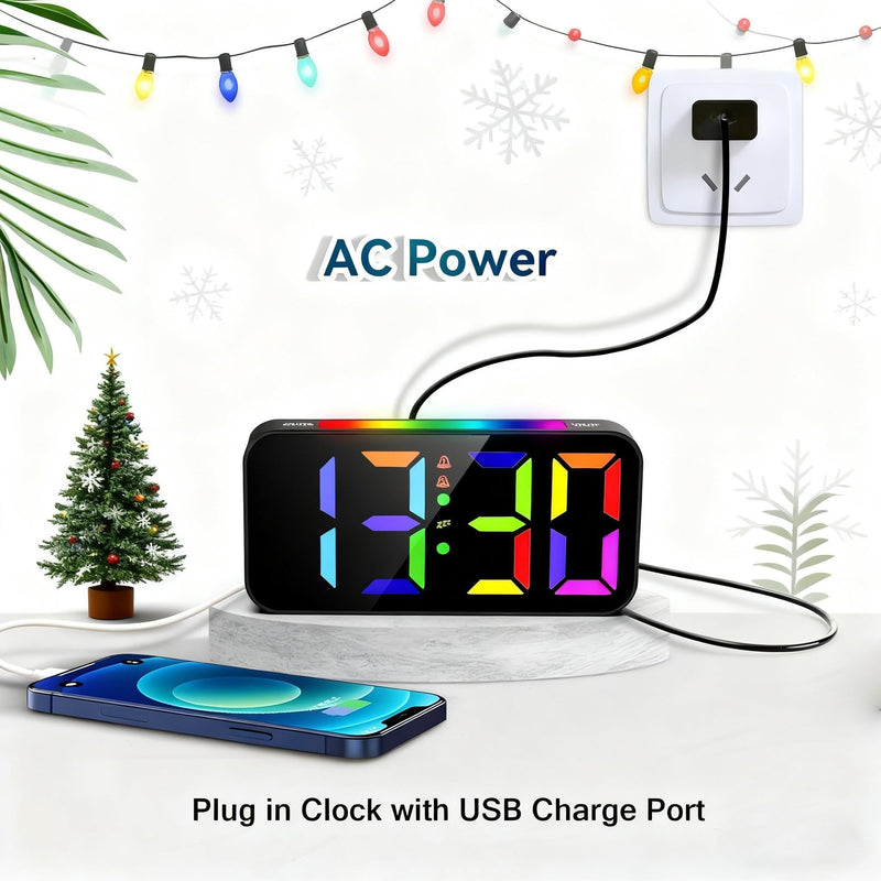 Loud Alarm Clocks for Bedrooms Heavy Sleepers, Plug-in Digital Bedside Clock with Night Light, Large Display, Dual Alarm, Snooze, Dimmable for Kids Teens Boys Girls Rgb