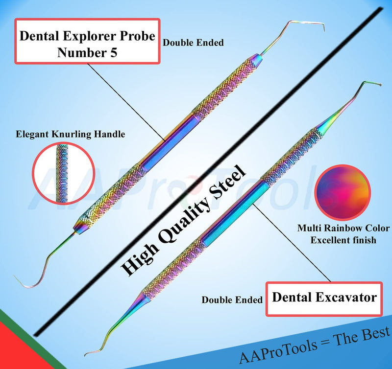 4 Pcs Multi Titanium Rainbow Color Dental Tarter Scraper and Remover Set Stainless Steel with Free Protective Packing