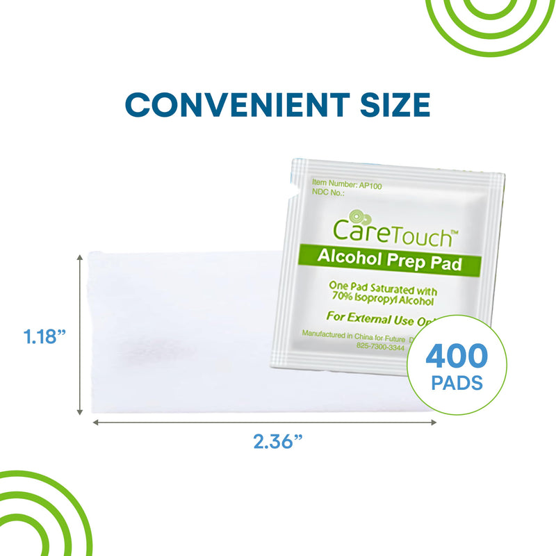 Care Touch Alcohol Wipes Individually Wrapped - Prep Pads with 70% Isopropyl Alcohol, Great for Home, Medical & First Aid Kits Sterilized, Antiseptic 2-Ply Swabs 400 Count 400 Count (Pack of 1)