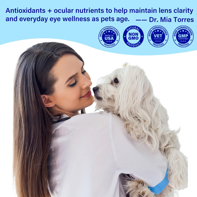 Eye Supplements for Dogs - Vision Support Soft Chews with Lutein, DHA & Vitamin C | 120ct Salmon Flavor Tear Stain Chews | Cataract & Dry Eye Relief Supplement (90 Ct)