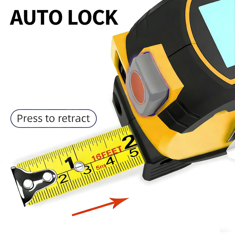 Voice Intelligent Tools Tape Measure 3-in-1 Laser Digital Measuring Tape Ruler-LCD Backlight 5M/16Ft Tape & Laser 80m/262Ft Rangefinder,Crosshairs Markings,Data Storage (Yellow, 80m/262ft) Yellow