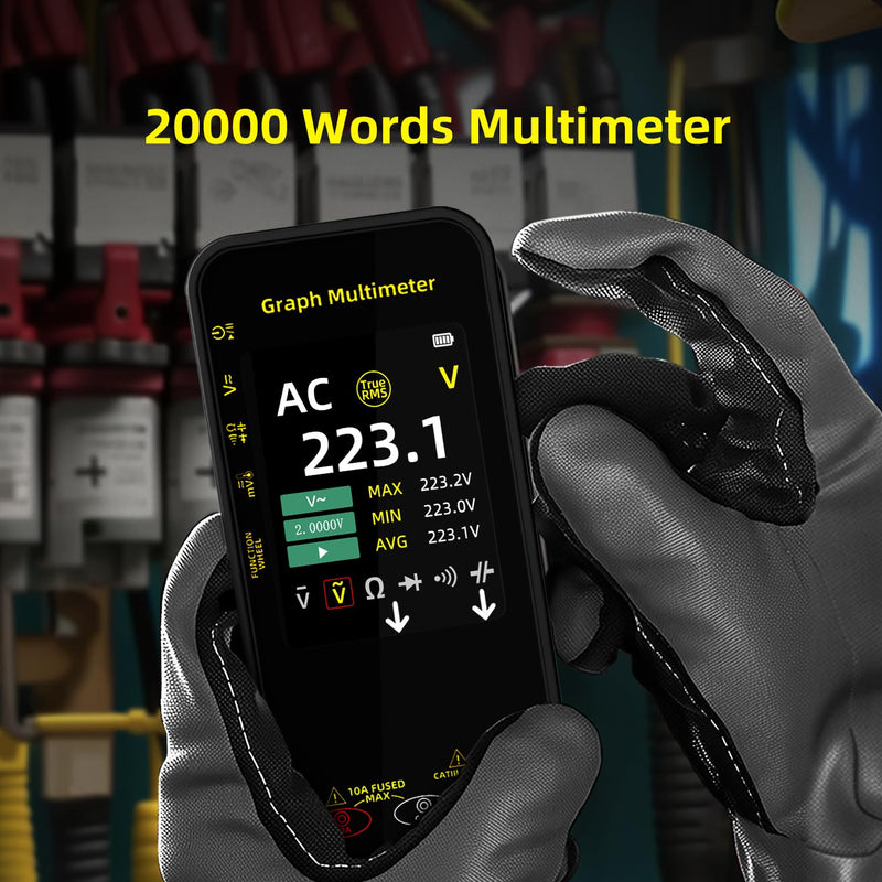 BSIDE Portable Digital Multimeter 20000 Word mV Voltmeter Rechargeable 3.2'' TFT Screen Compact Multimeter with Recording Mode Measure Resistance Capacitance Diode Max Min Ave Calculation