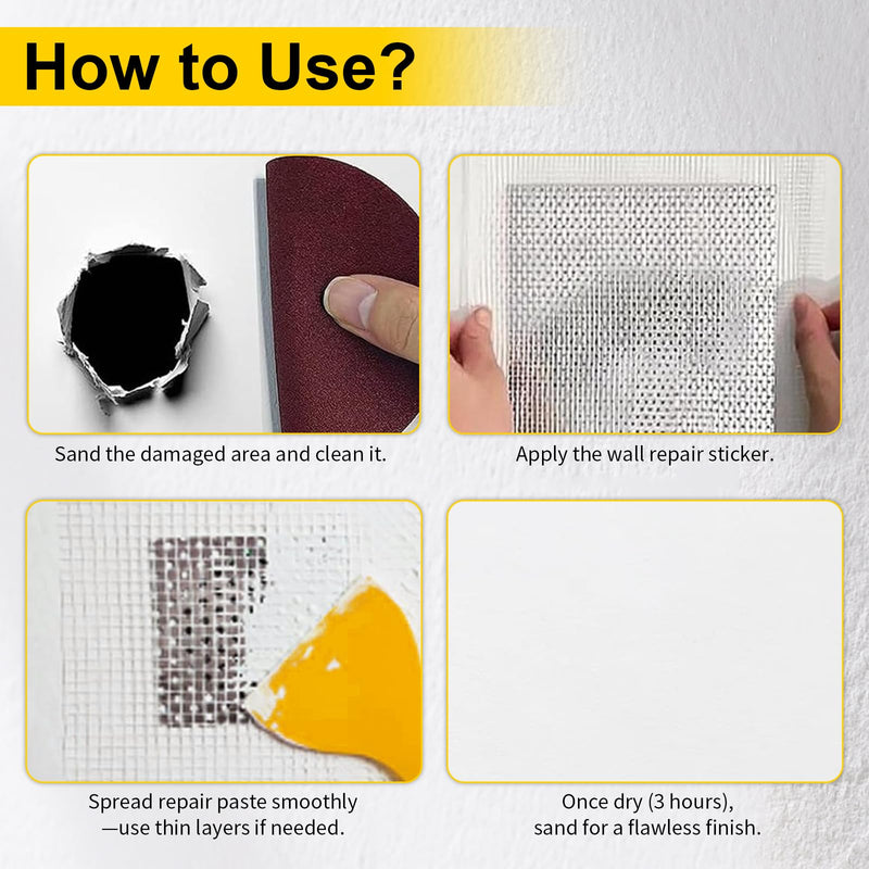 6/8/10/12 Inch Drywall Repair Kit, 6PCS Heavy Duty Self-Adhesive Mesh Patch Kit for Large Holes - Includes Scraper & Sandpapers, Ideal for Drywall, Sheetrock, Wall and Ceiling Repairs 6PCS - 6", 8", 10", 12"