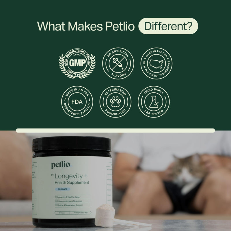 Longevity+ Cat Health Supplement - Immune Support, Muscle Strength, and Respiratory Health - 90 Servings